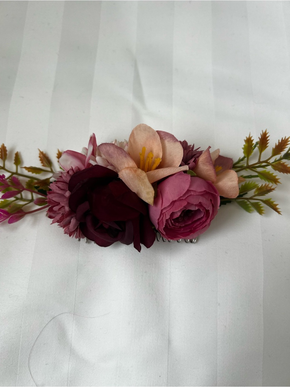 Floral Hair Comb - Pink & Burgundy Artificial Flower Accent